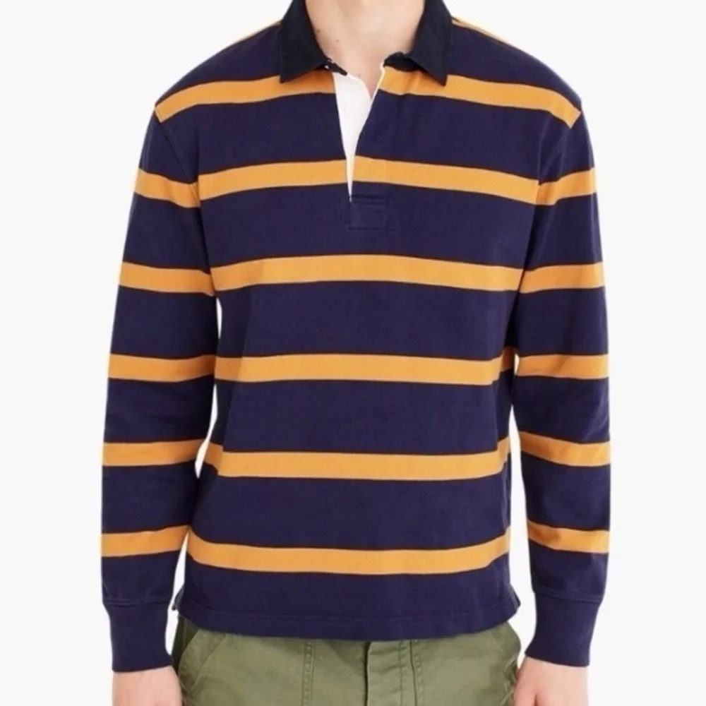 J. Crew Blue & Orange Stripe Preppy Academia Old Money Rugby Shirt Size L